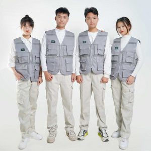 Áo Gile Phản Quang 6 Túi Màu Ghi Ánh Tím