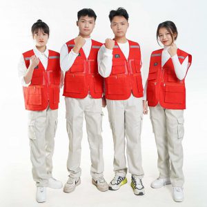 Áo Gile Phản Quang 6 Túi Màu Đỏ