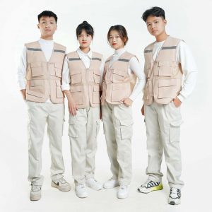 Áo Gile Phản Quang Vải Tất Màu Be Vàng