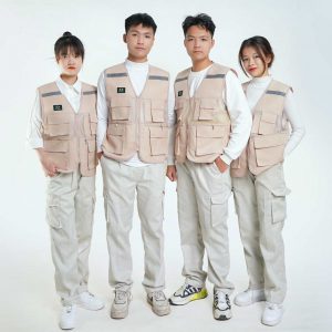 Áo Gile Phản Quang 6 Túi Màu Be