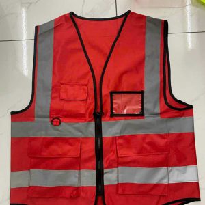 Áo Gile Phản Quang Dệt Kim Màu Đỏ